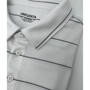 UnTuckit XL White Stripe Polo Mens Axios Wide Stripe Regular Fit Shirt Cotton